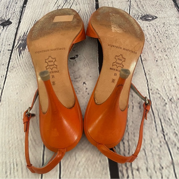 Sigerson Morrison Leather Strappy Sandals 8 in Fire Orange - Picture 7 of 13